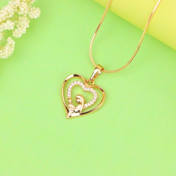 "Rose Gold Mother and Child Heart Pendant with Sparkling CZ Accents, XPPT1377 - Picture 11 of 13